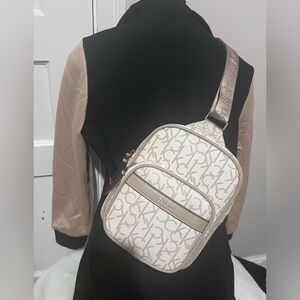 Calvin Klein Signature Cream and Tan Crossbody Bag